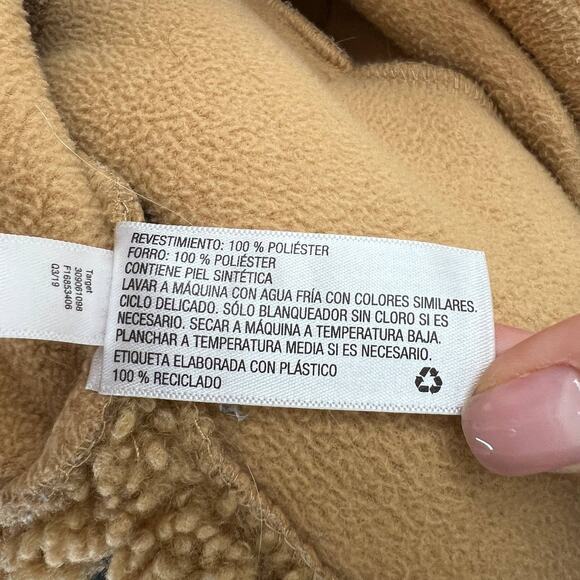 JOY LAB Womens Tan Sherpa Fleece Teddy Half Zip Pullover Cropped Jacket Size XS - Picture 10 of 10